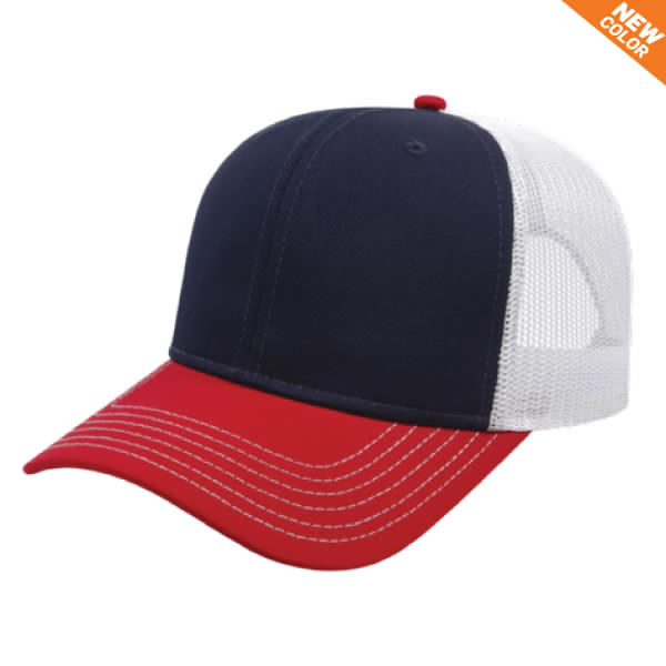 (image for) Navy/Red/White Modified Flat Bill with Mesh Back Cap